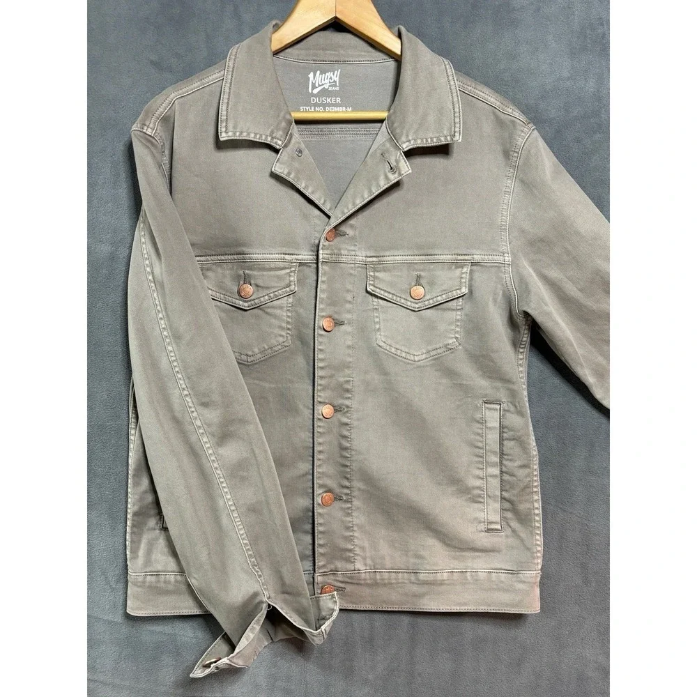 Mugsy Dusker Men's Med Jacket Stretch Denim Khaki Tan Button Up Front